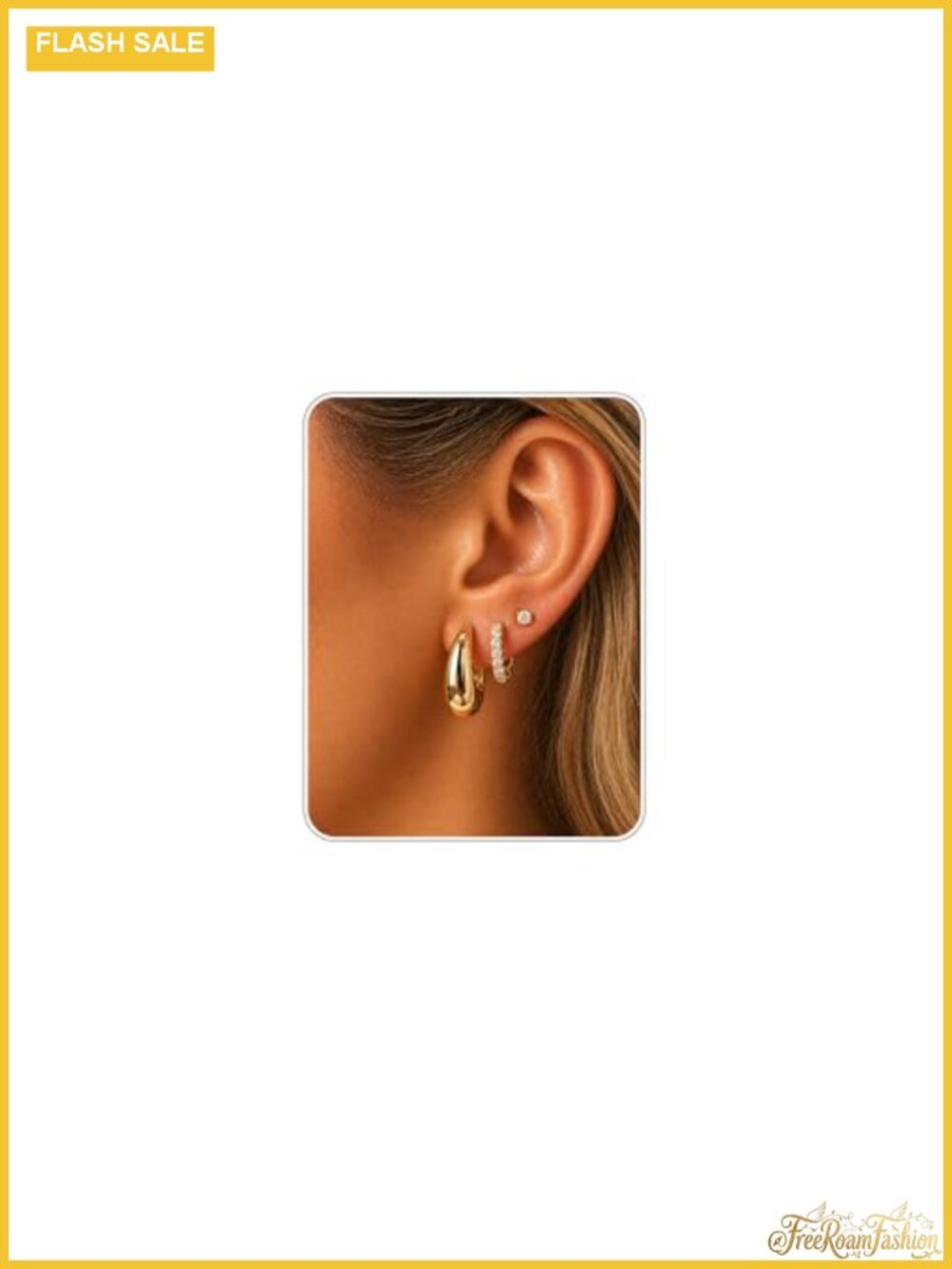 14K Gold Plated Huggie Hoop & CZ Stud Earrings Set 3 Pairs Hypoallergenic